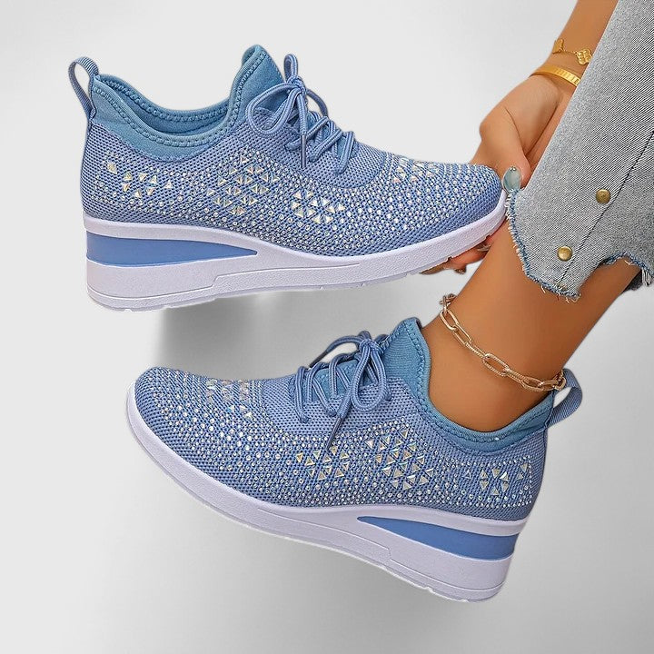 Donatella | Sneakers in maglia con strass e suola rialzata - Azzurro