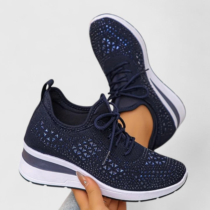 Donatella | Sneakers in maglia con strass e suola rialzata - Blu navy