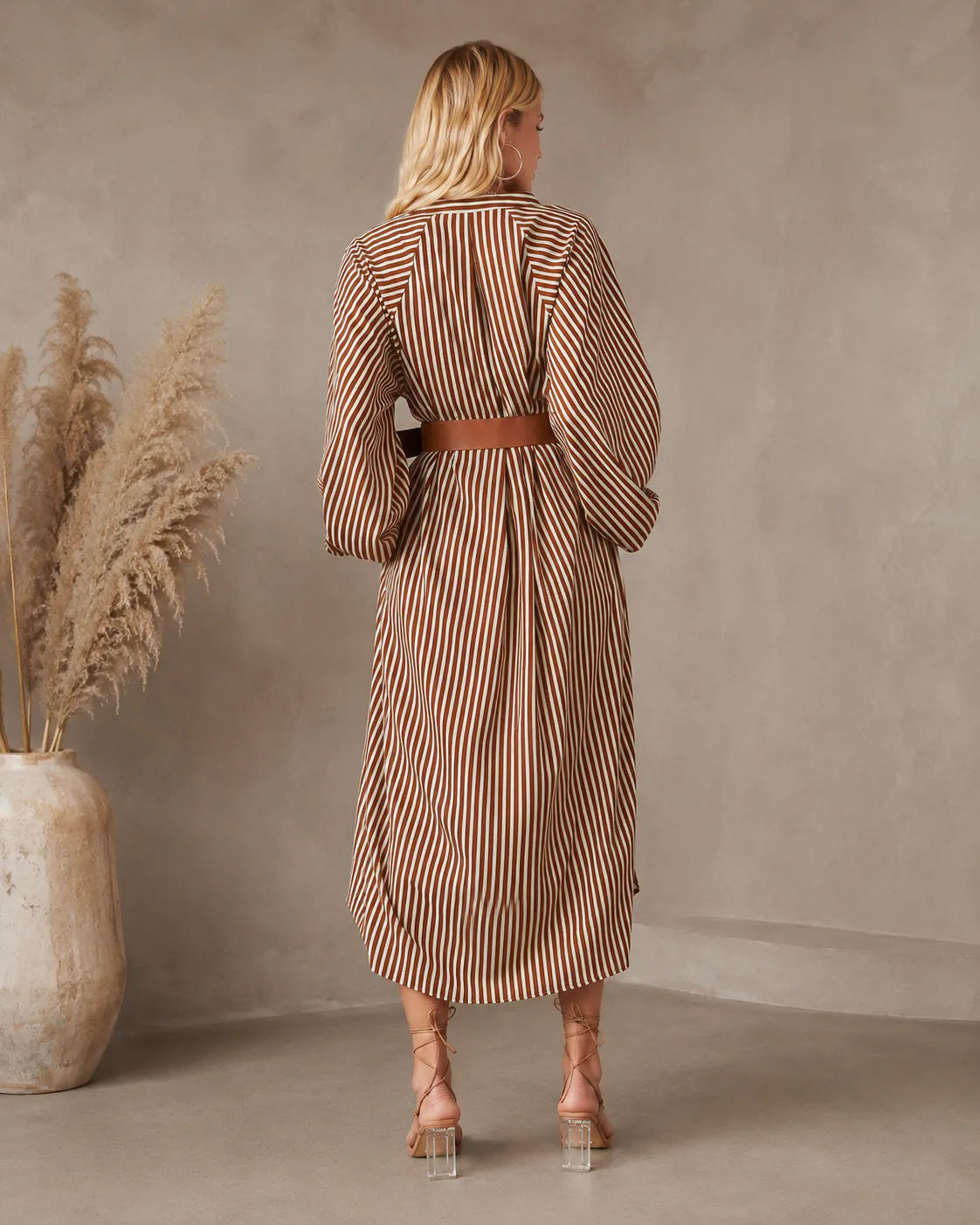 Selene, vestito chemisier midi a righe con cintura