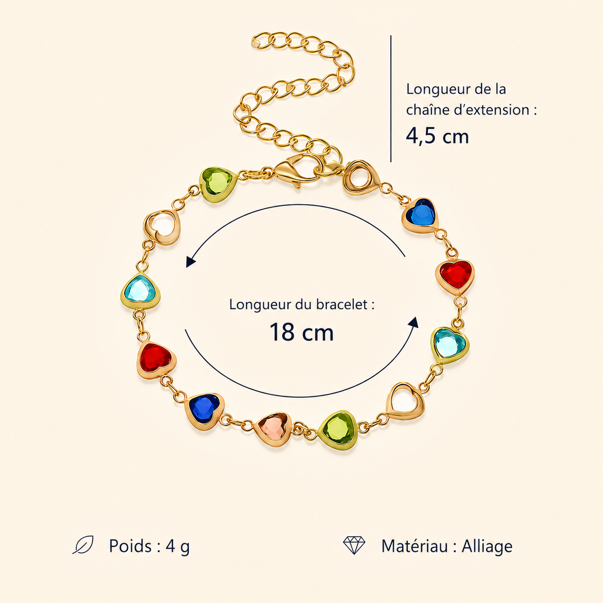 Mariella | Bracciale con cuori colorati