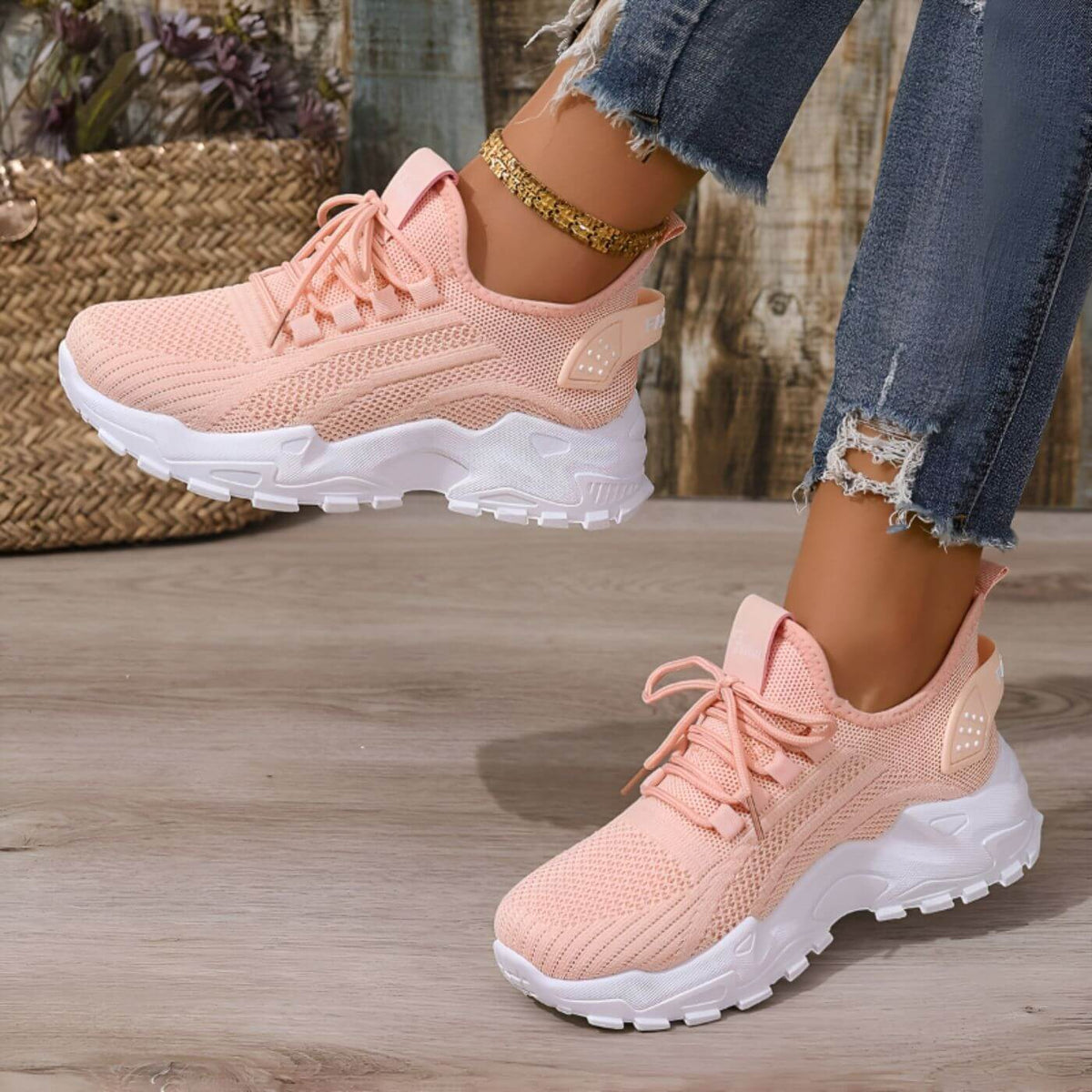 Greta | Sneakers in maglia con suola alta - Arancione