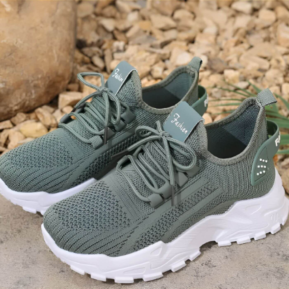 Greta | Sneakers in maglia con suola alta - Verde