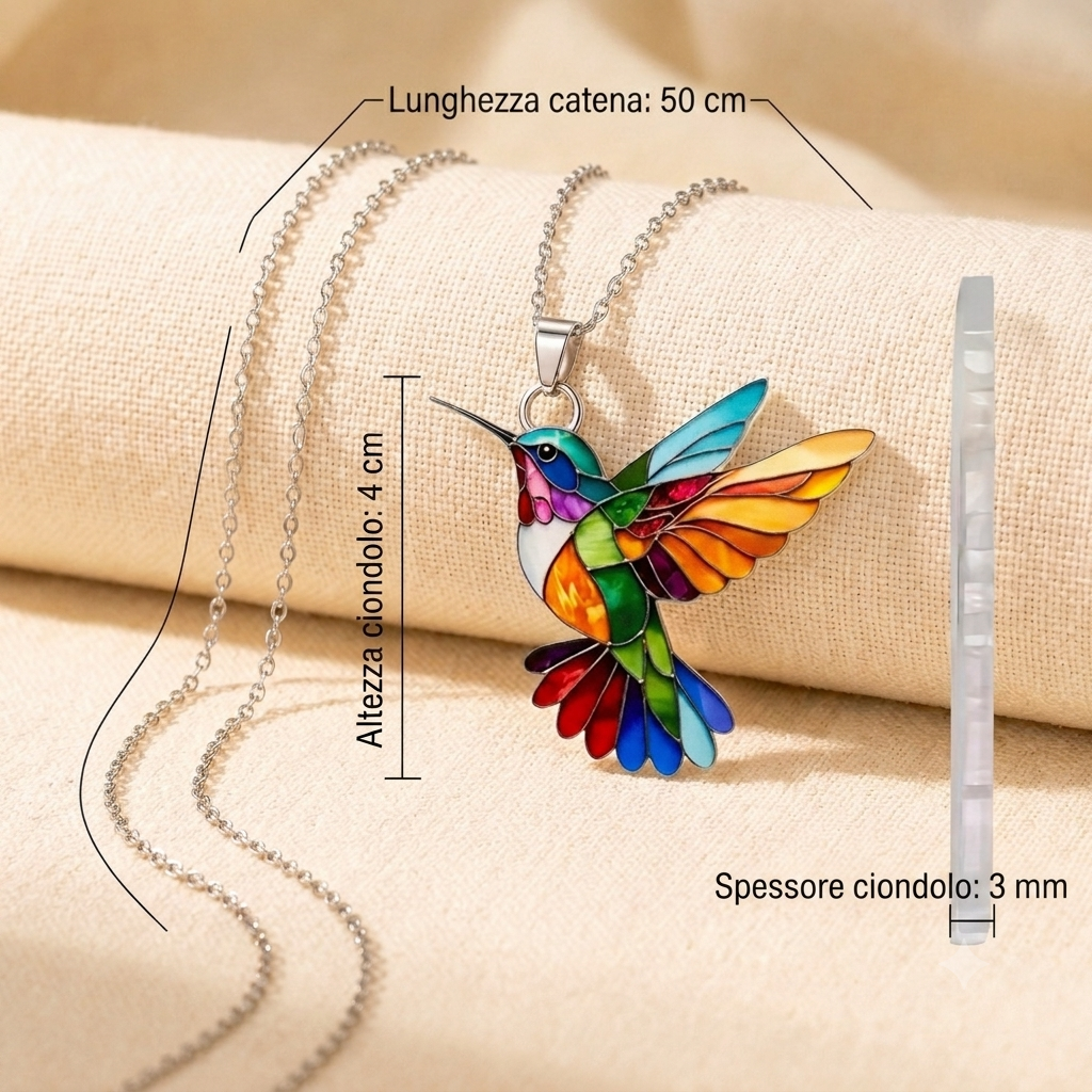 Aura | Collana con colibrì multicolore