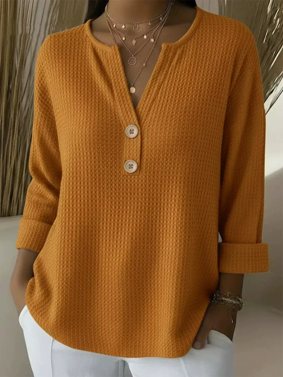 Lucia | Maglia henley a nido d'ape