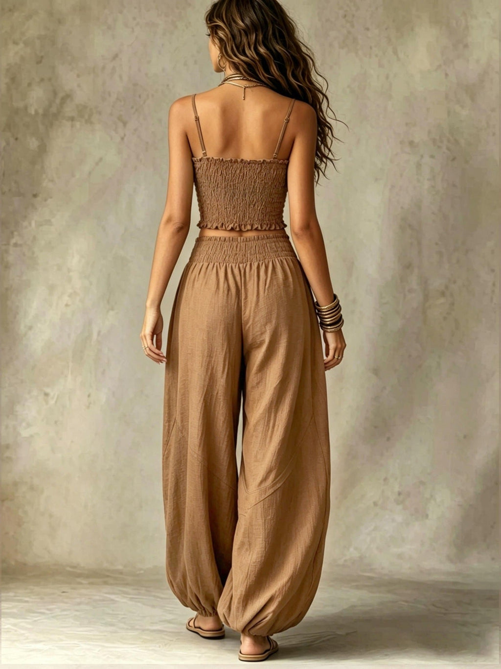 Marzia, coordinato top arricciato e pantaloni alla turca