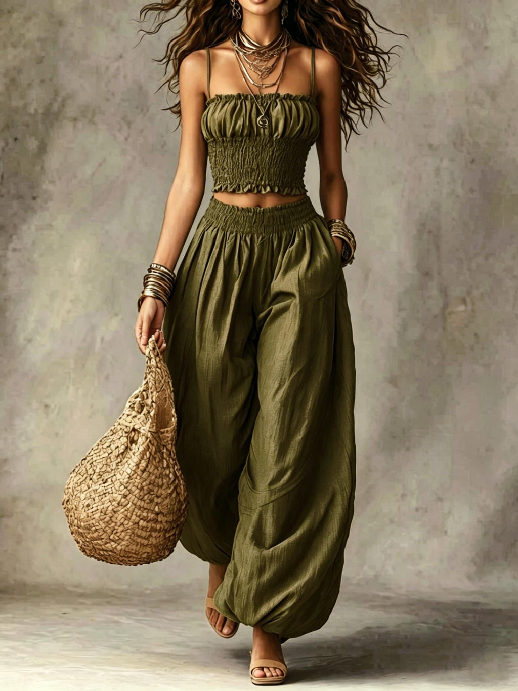Marzia, coordinato top arricciato e pantaloni alla turca