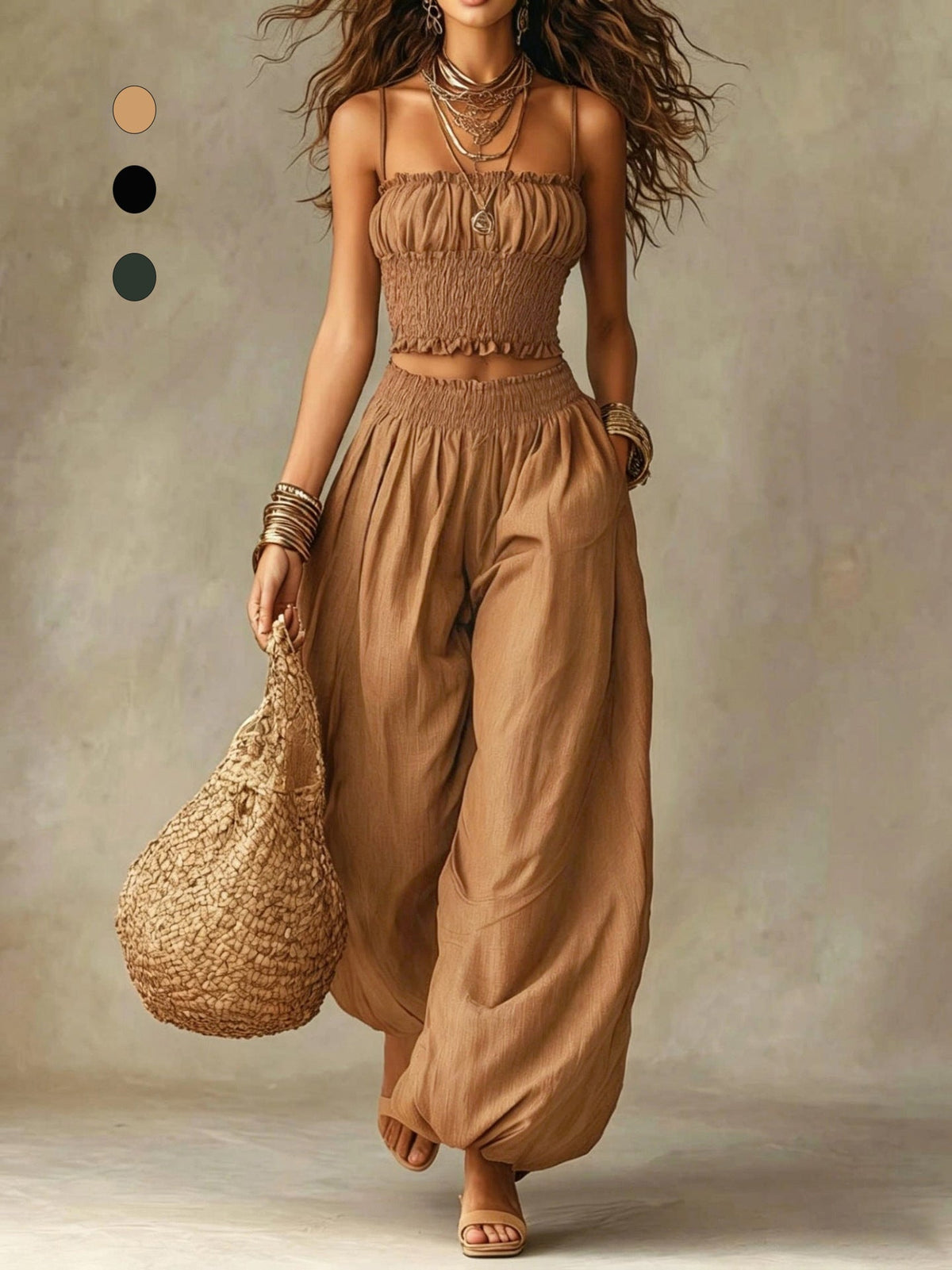 Marzia, coordinato top arricciato e pantaloni alla turca