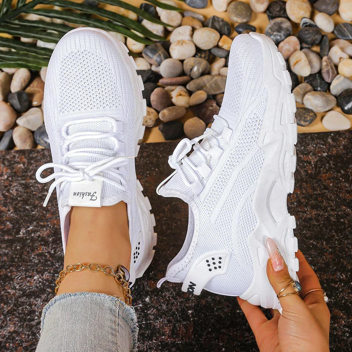 Greta | Sneakers in maglia con suola alta - Bianco