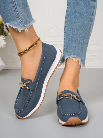 Miriam | Mocassini effetto camoscio con morsetto e suola sneaker - Blu notte