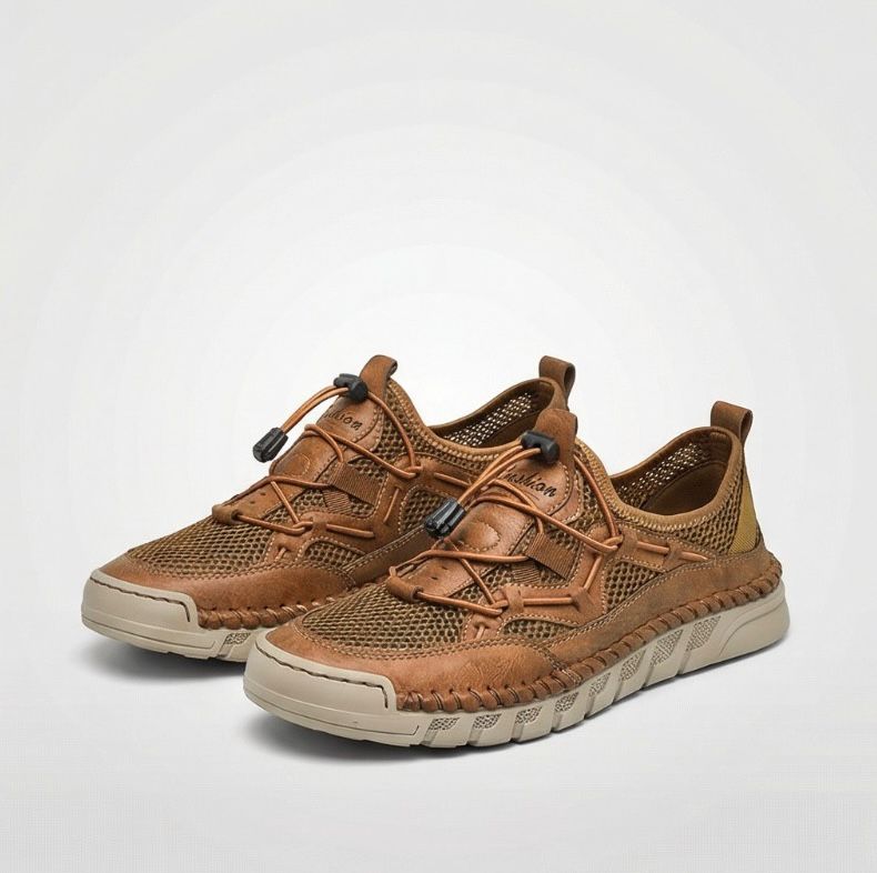Daniela | Sneakers traspiranti in rete con lacci a strozzo - Caramello