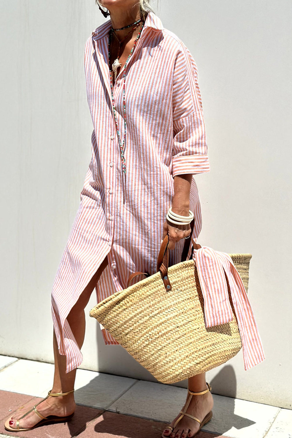 Susanna, vestito chemisier a righe con maniche lunghe, righe rosa