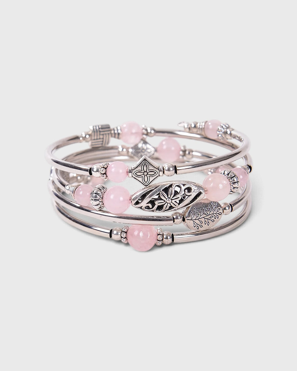 Bracciale multistrato in pietra naturale rosa
