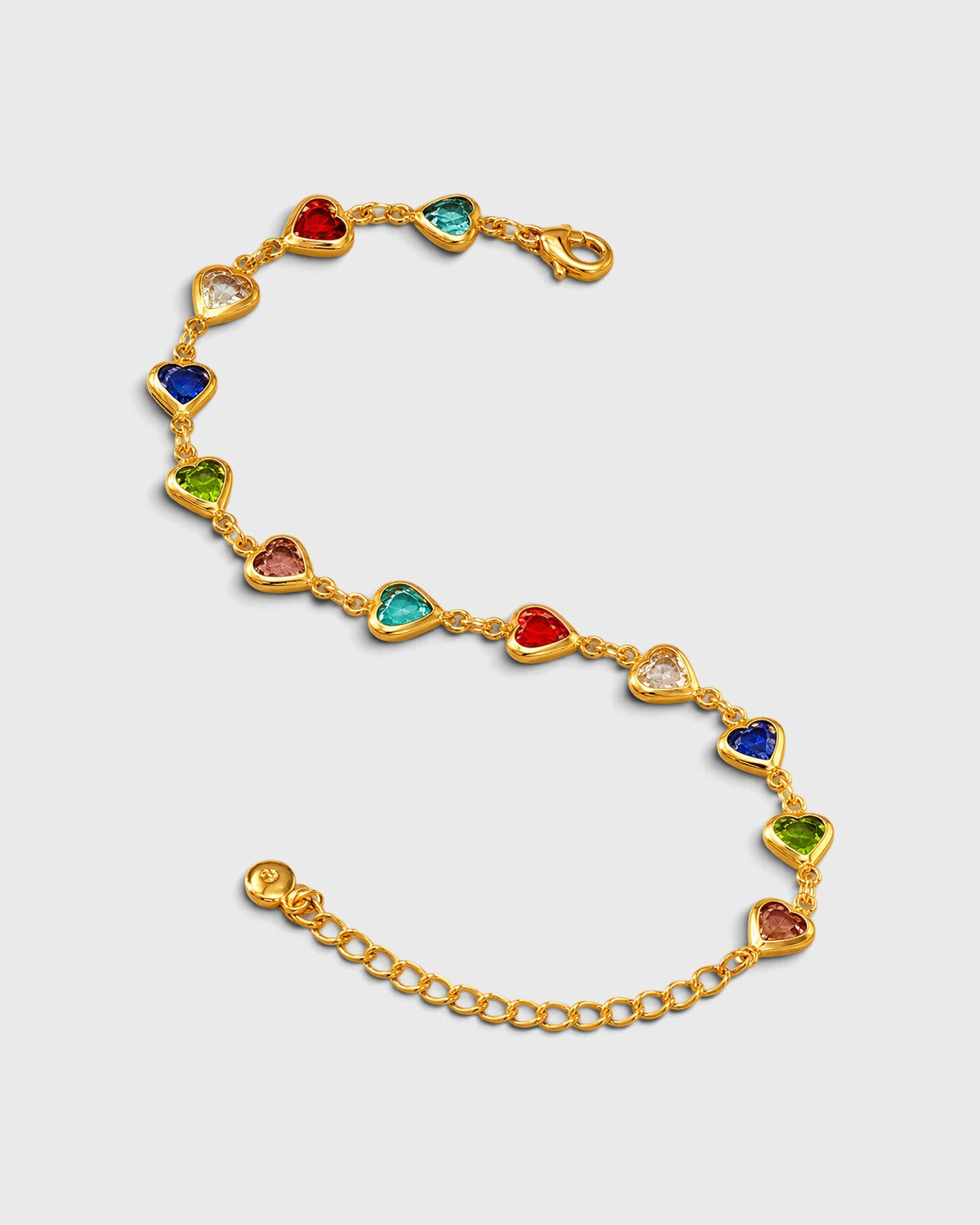 Bracciale dorato con cuori colorati