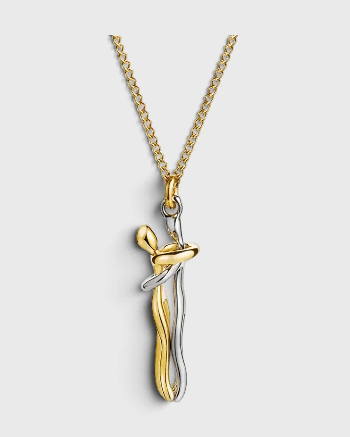 Collana bicolore oro e argento con figura abbracciata
