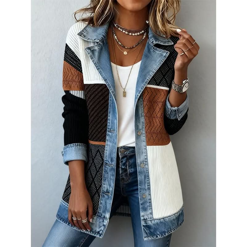 Cornelia, giacca con inserti effetto denim, patchwork
