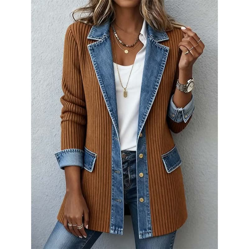 Cornelia, giacca con inserti effetto denim, marrone