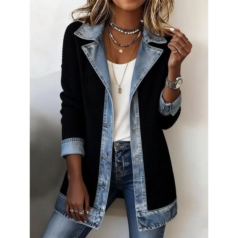 Cornelia, giacca con inserti effetto denim, nero