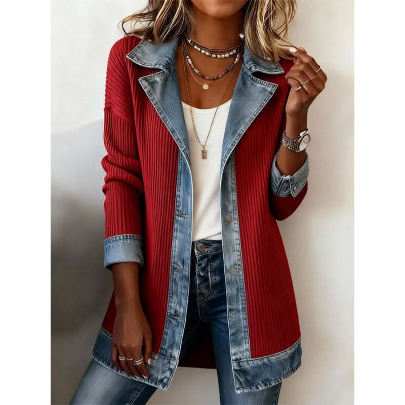 Cornelia, giacca con inserti effetto denim, rosso