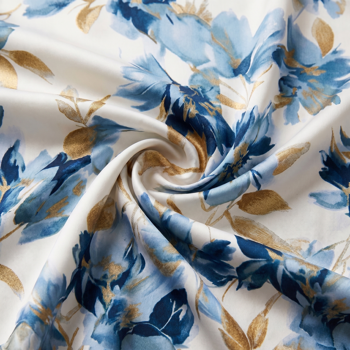 Debora, vestito midi floreale a portafoglio, bianco e blu