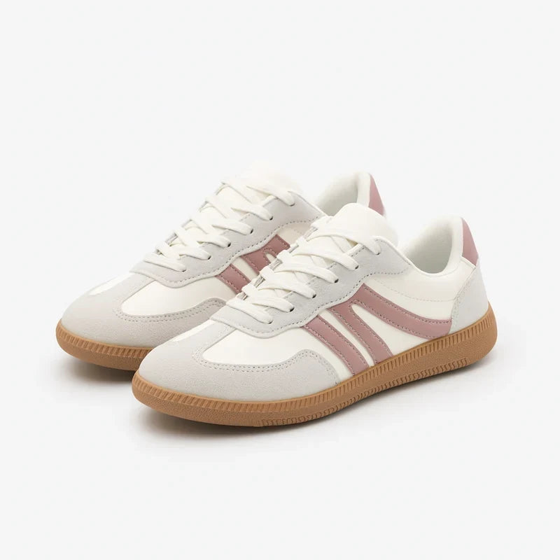 Delia | Sneakers basse con doppia banda laterale - Bianco e rosa