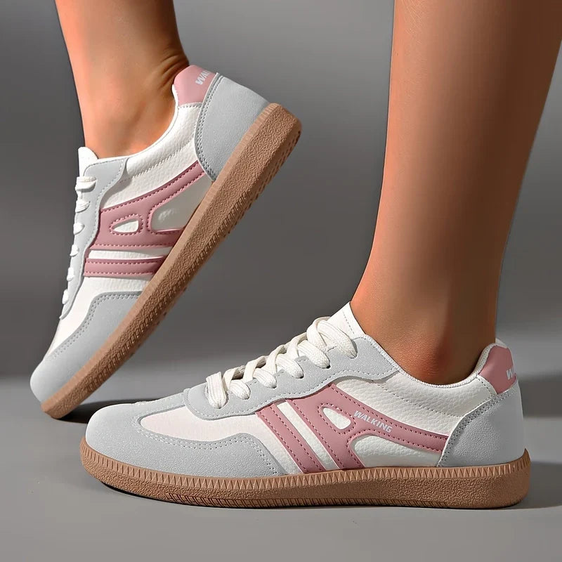 Delia | Sneakers basse con doppia banda laterale - Bianco e rosa