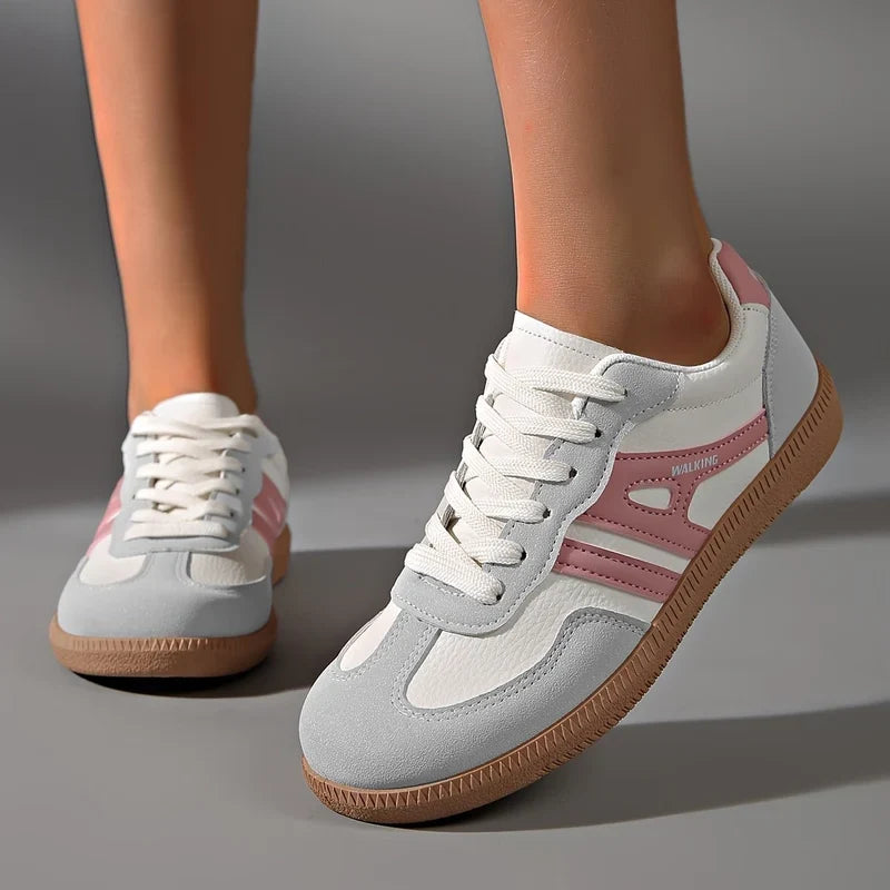 Delia | Sneakers basse con doppia banda laterale - Bianco e rosa