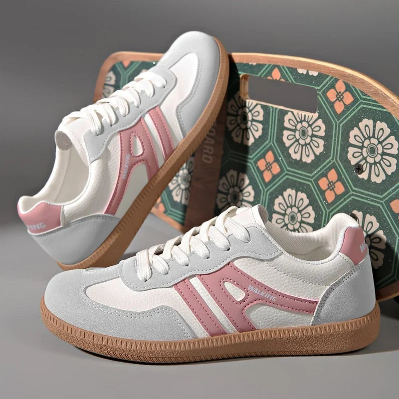 Delia | Sneakers basse con doppia banda laterale - Bianco e rosa