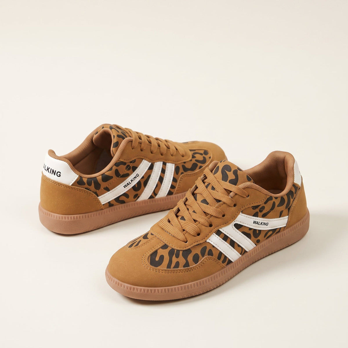 Delia | Sneakers basse con doppia banda laterale - Leopardo cammello