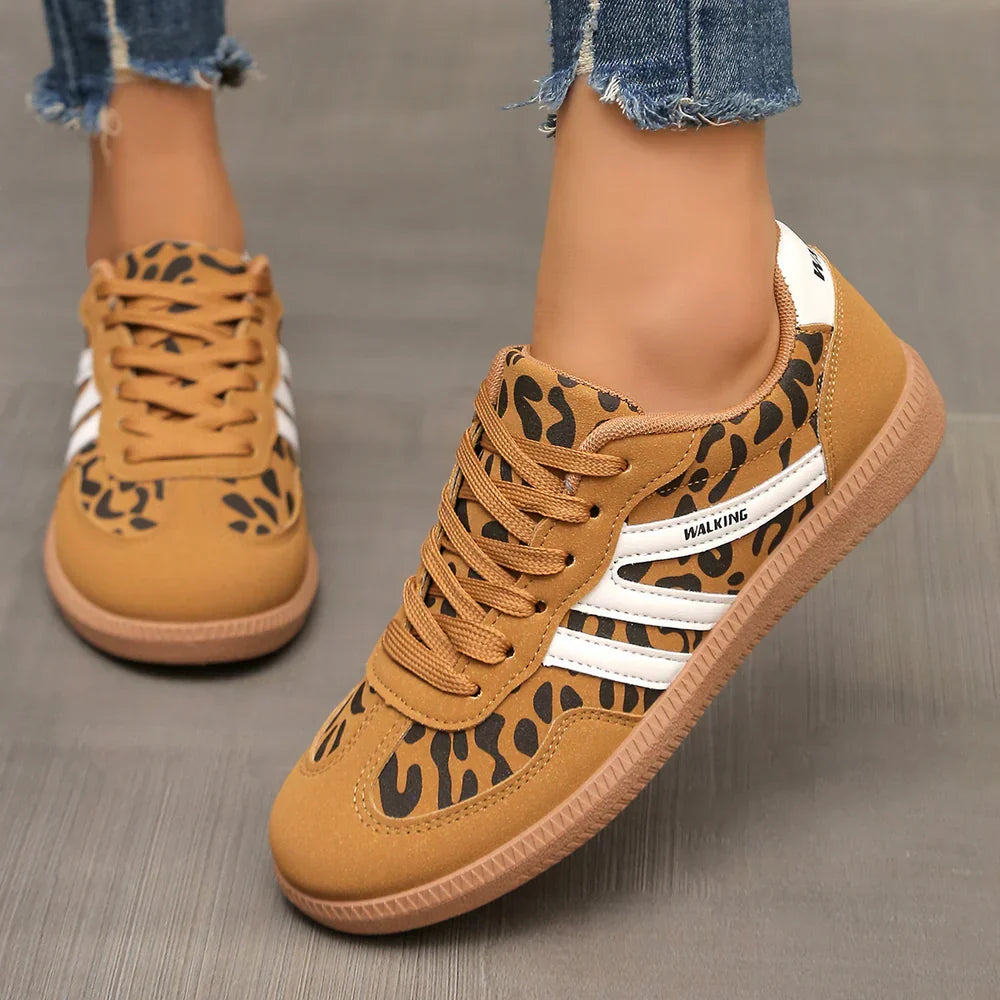 Delia | Sneakers basse con doppia banda laterale - Leopardo cammello