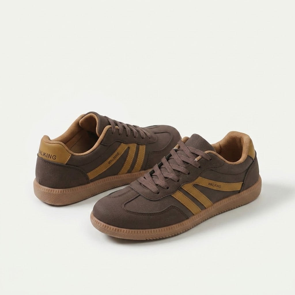 Delia | Sneakers basse con doppia banda laterale - Marrone cioccolato