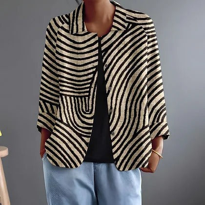 Ester, Blazer a righe ondulate, nero e beige