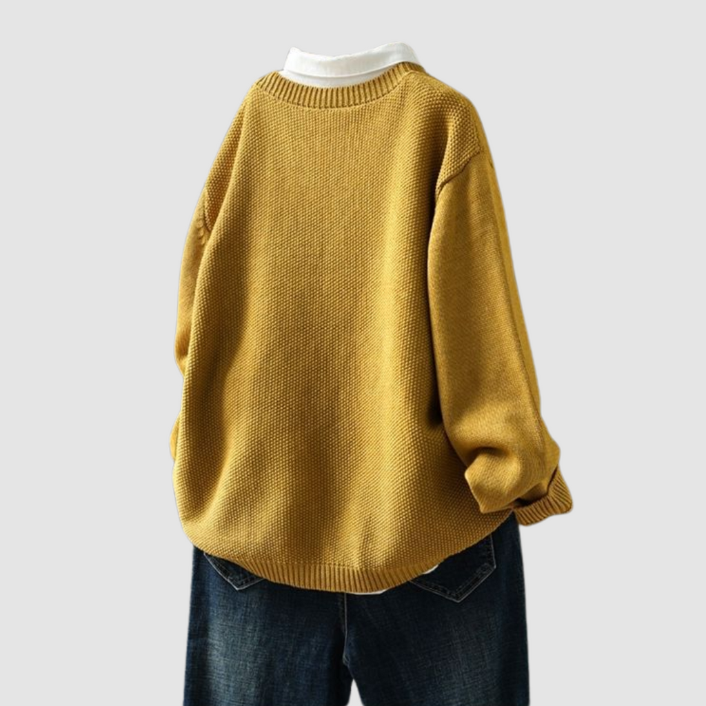 Fulvia, cardigan girocollo con taschino, senape