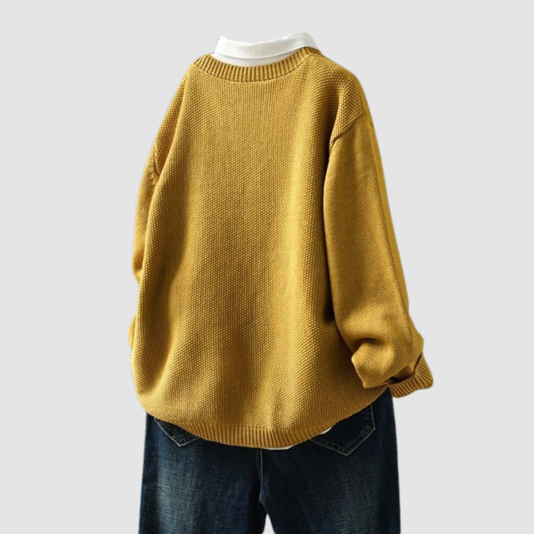 Fulvia, cardigan girocollo con taschino, senape