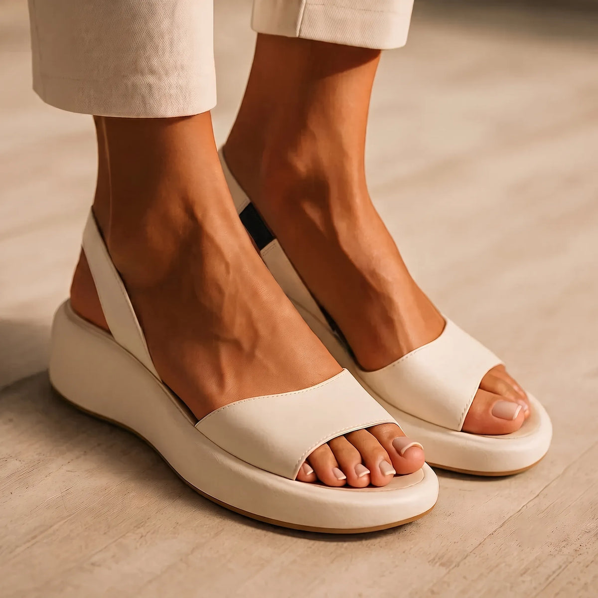 Gilda | Sandali a punta aperta con cinturino elastico - Crema
