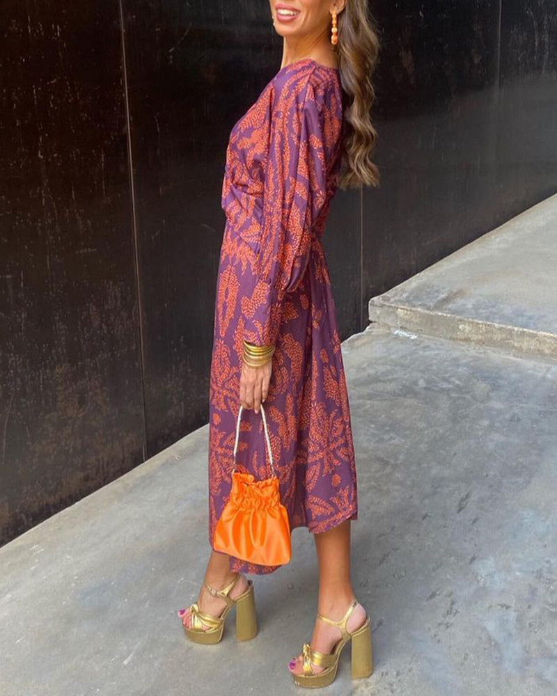 Isadora, vestito midi stampato con scollo a V, cachemire lilla