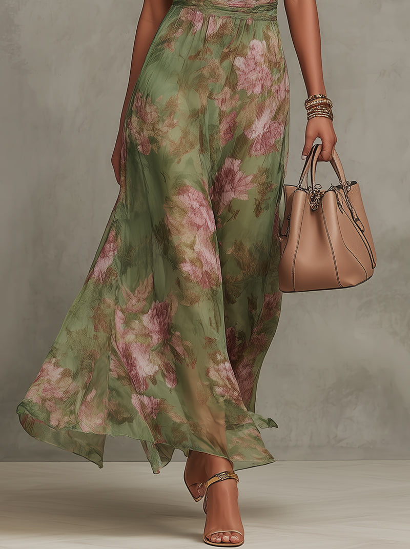 Lidia, vestito lungo floreale con scollo halter