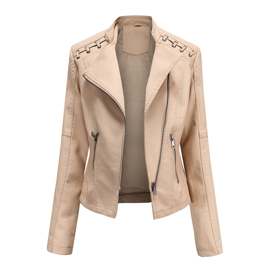 Margherita, giacca biker effetto pelle, beige