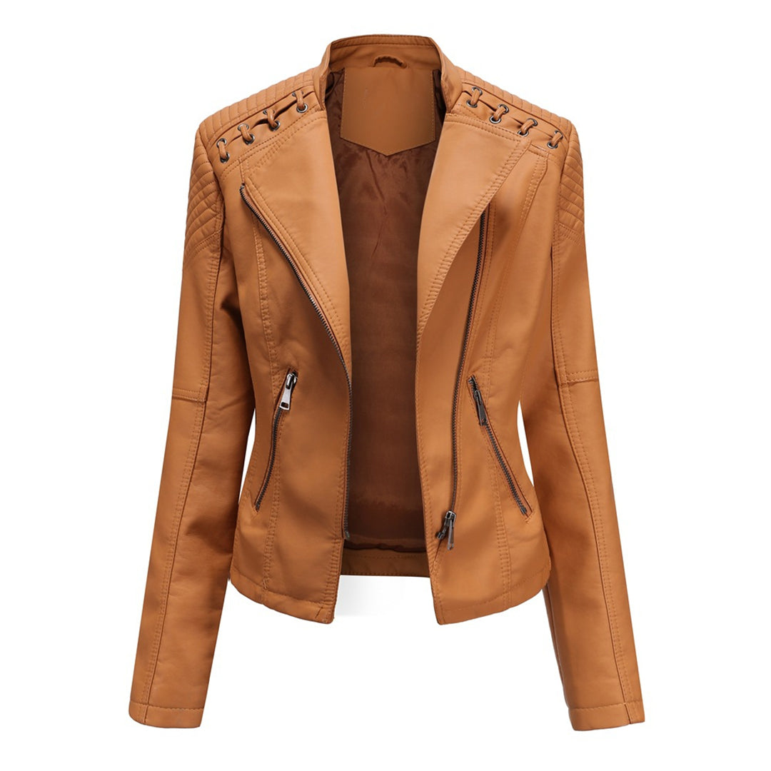 Margherita, giacca biker effetto pelle, caramello