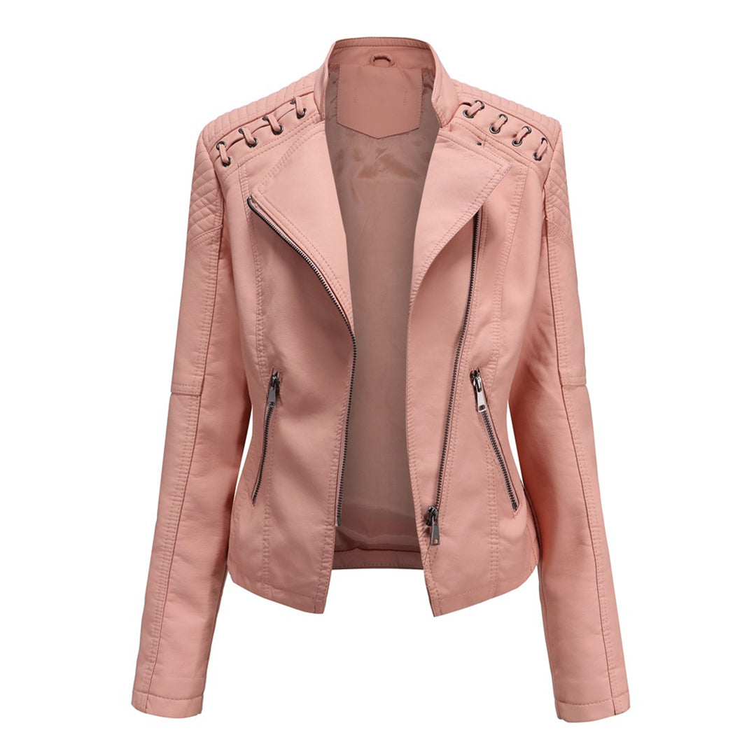 Margherita, giacca biker effetto pelle, rosa cipria