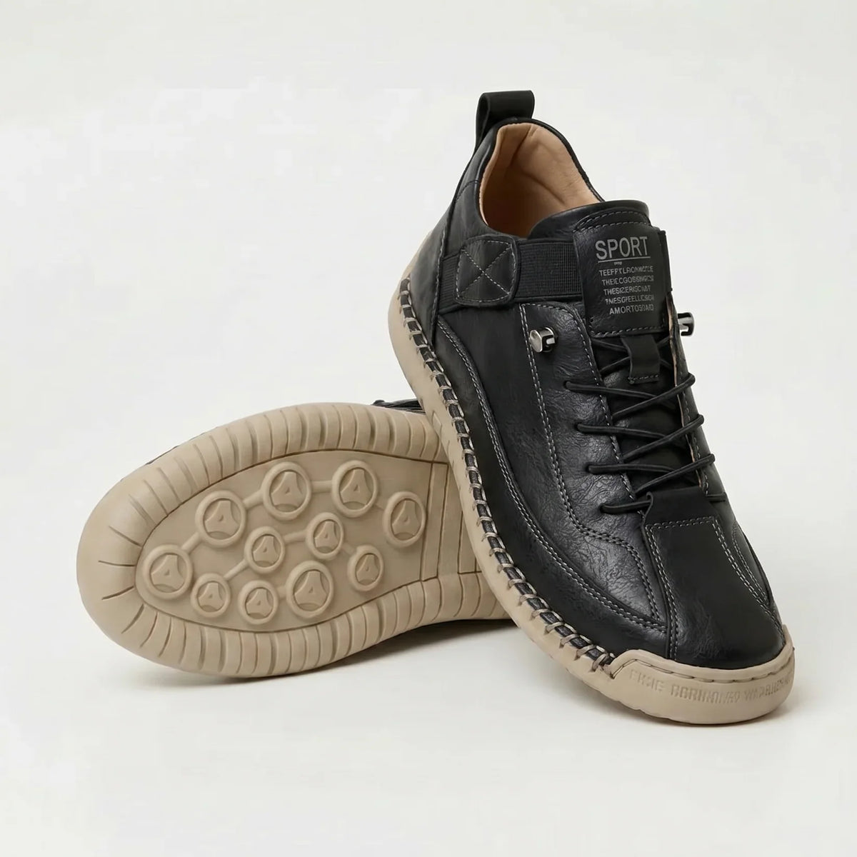 Paola, sneakers basse con chiusura a strappo e lacci elastici, nero e beige