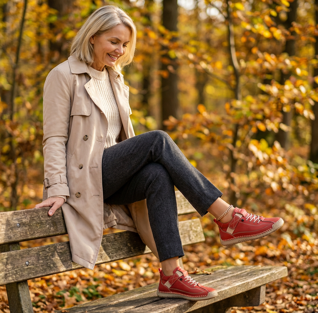 Paola, sneakers basse con chiusura a strappo e lacci elastici, rosso
