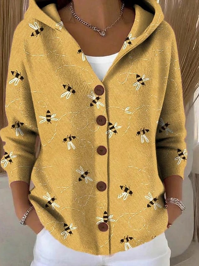 Perla, cardigan stampato con cappuccio, giallo