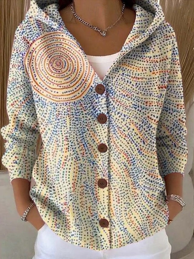 Perla, cardigan stampato con cappuccio, giallo chiaro