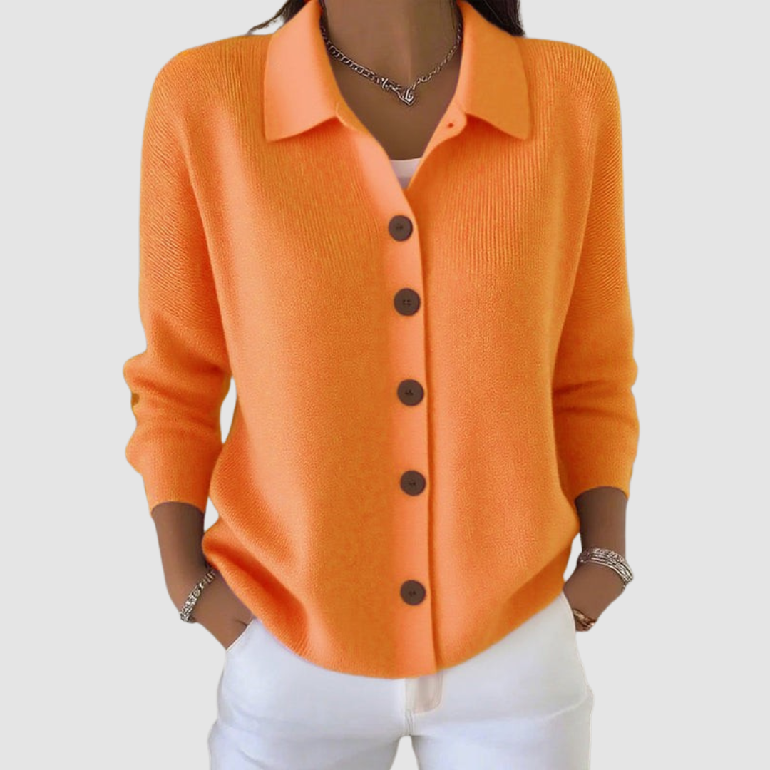 Rina, cardigan leggero con collo alla camicia, arancione