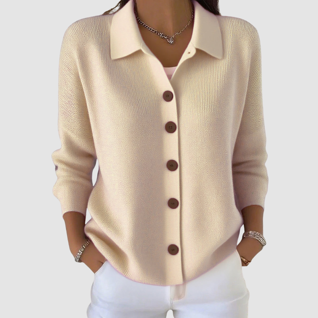 Rina, cardigan leggero con collo alla camicia, beige