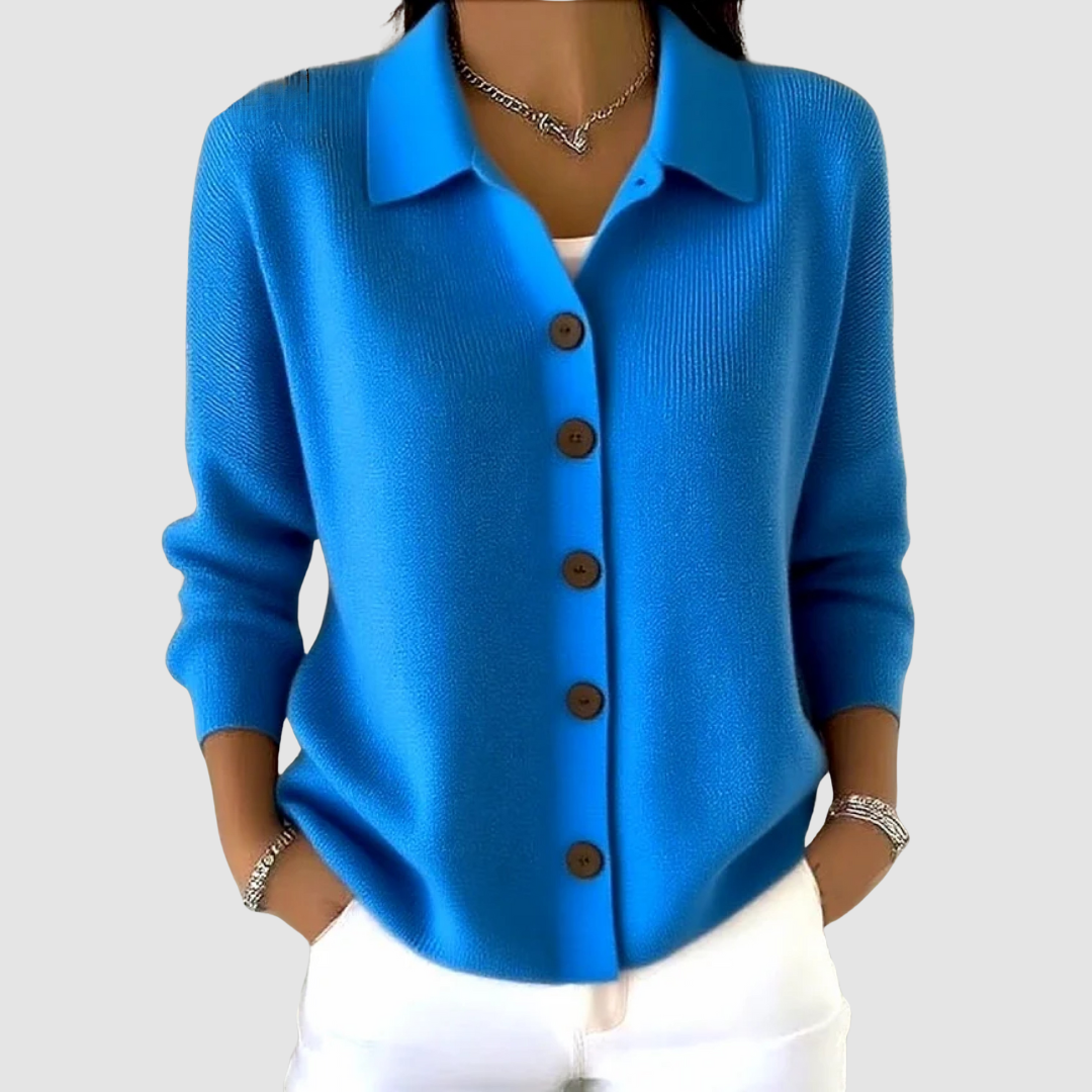 Rina, cardigan leggero con collo alla camicia, blu cobalto