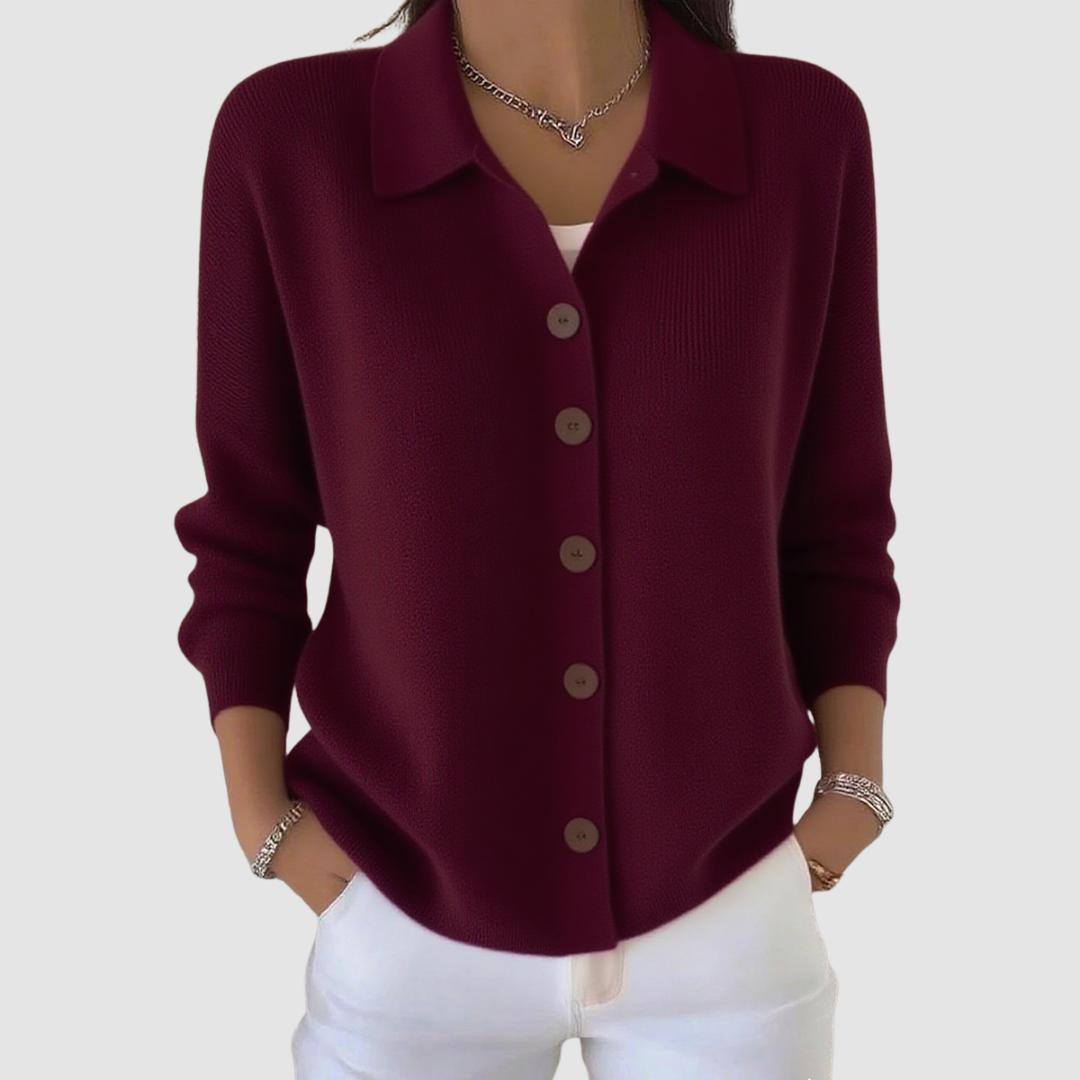 Rina, cardigan leggero con collo alla camicia, bordeaux