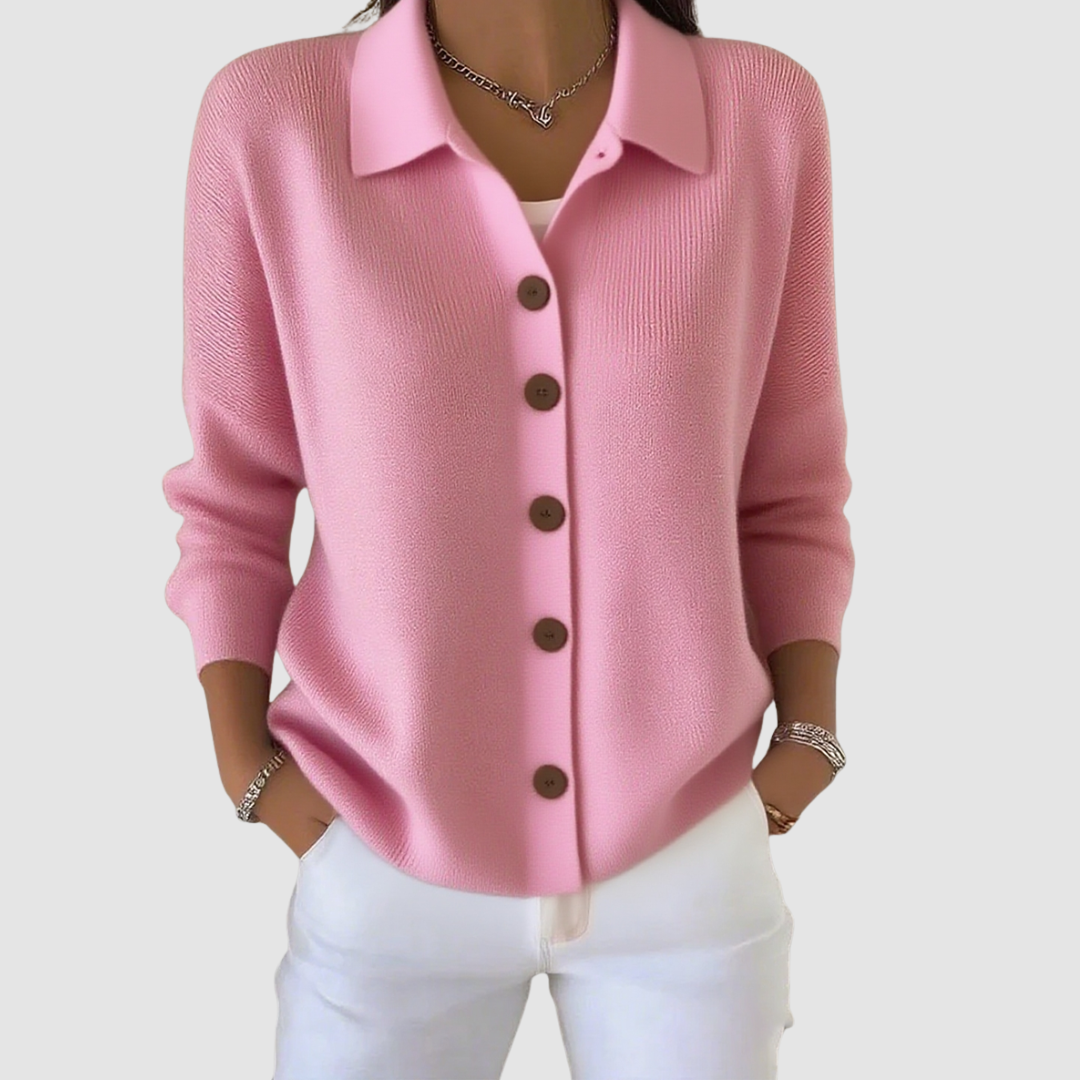 Rina, cardigan leggero con collo alla camicia, rosa