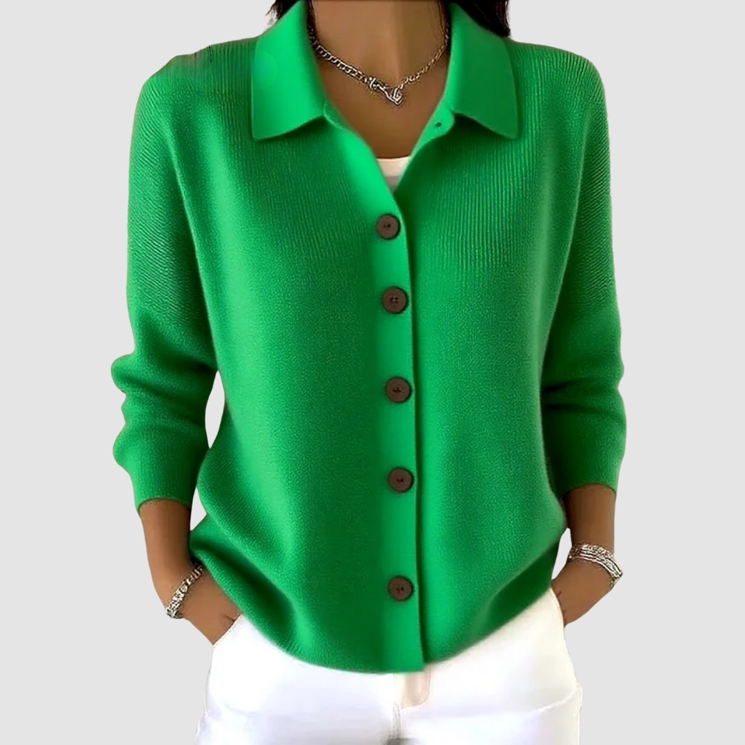 Rina, cardigan leggero con collo alla camicia, verde