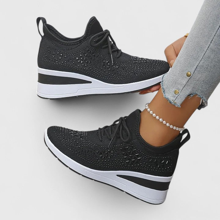 Donatella | Sneakers in maglia con strass e suola rialzata - Nero